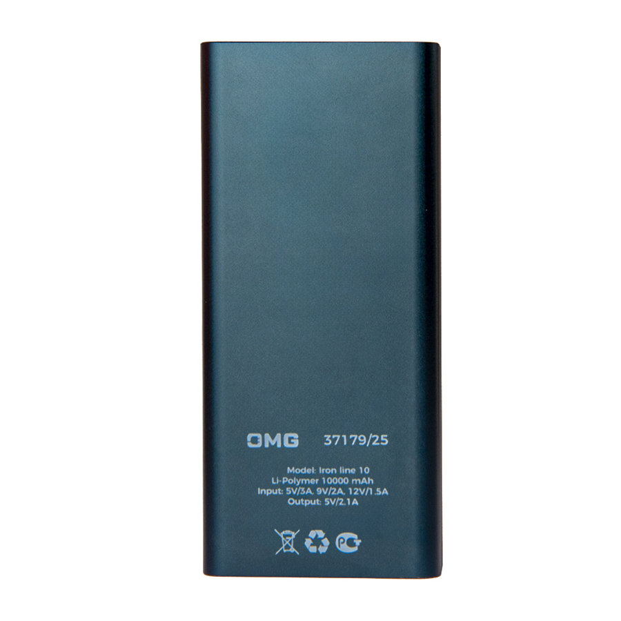 Универсальный аккумулятор OMG Iron line 10 (10000 мАч), металл, серебристый, 14,7х6.6х1,5 см