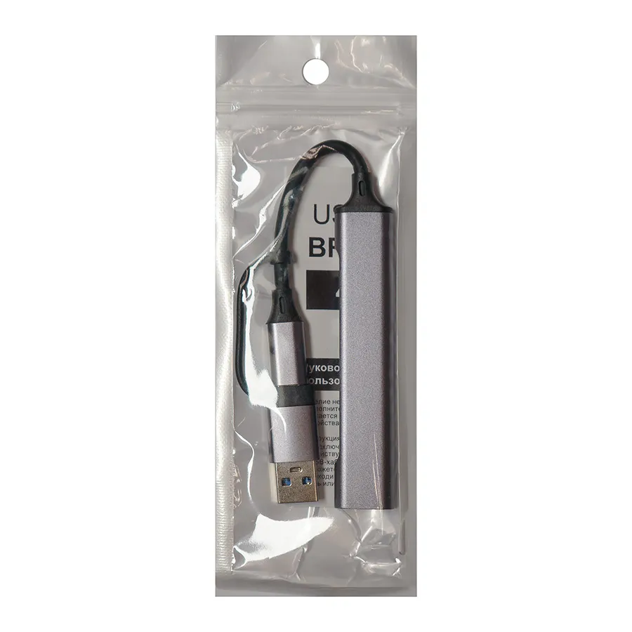 USB-хаб BRANCH 4 в 1, серый, алюминий