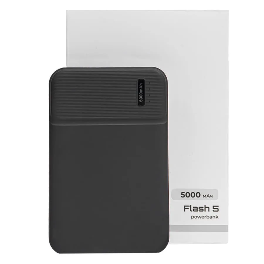 Универсальный аккумулятор Flash 5 (5000 мАч) с подсветкой и soft touch, синий, 9,8х6.3х1,3 см