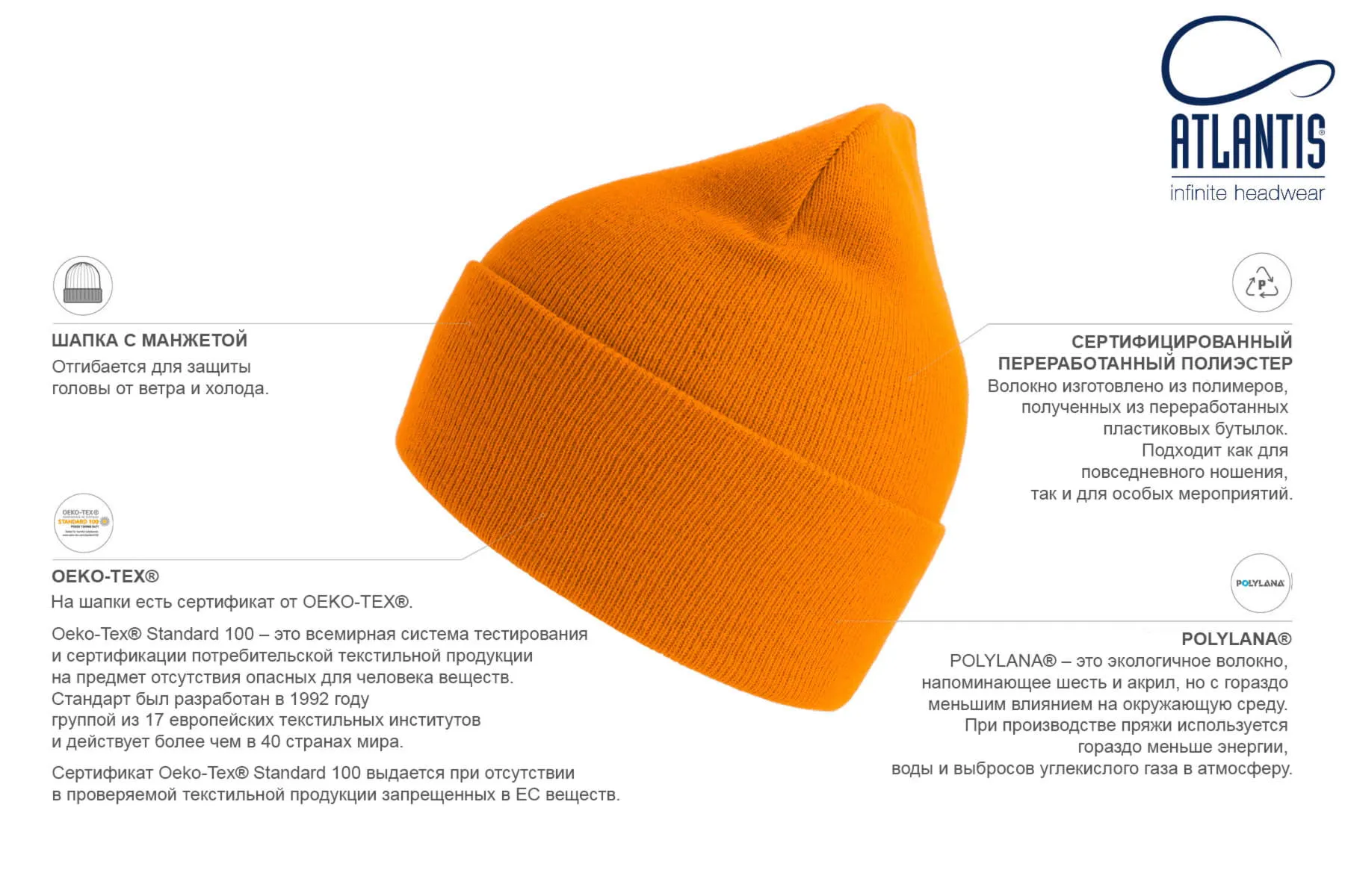 Шапка вязаная PURE  с отворотом из пряжи Polylana® горчичный