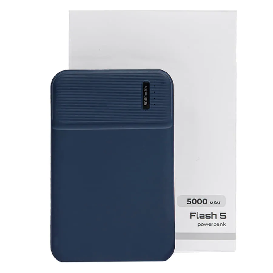 Универсальный аккумулятор Flash 5 (5000 мАч) с подсветкой и soft touch, синий, 9,8х6.3х1,3 см