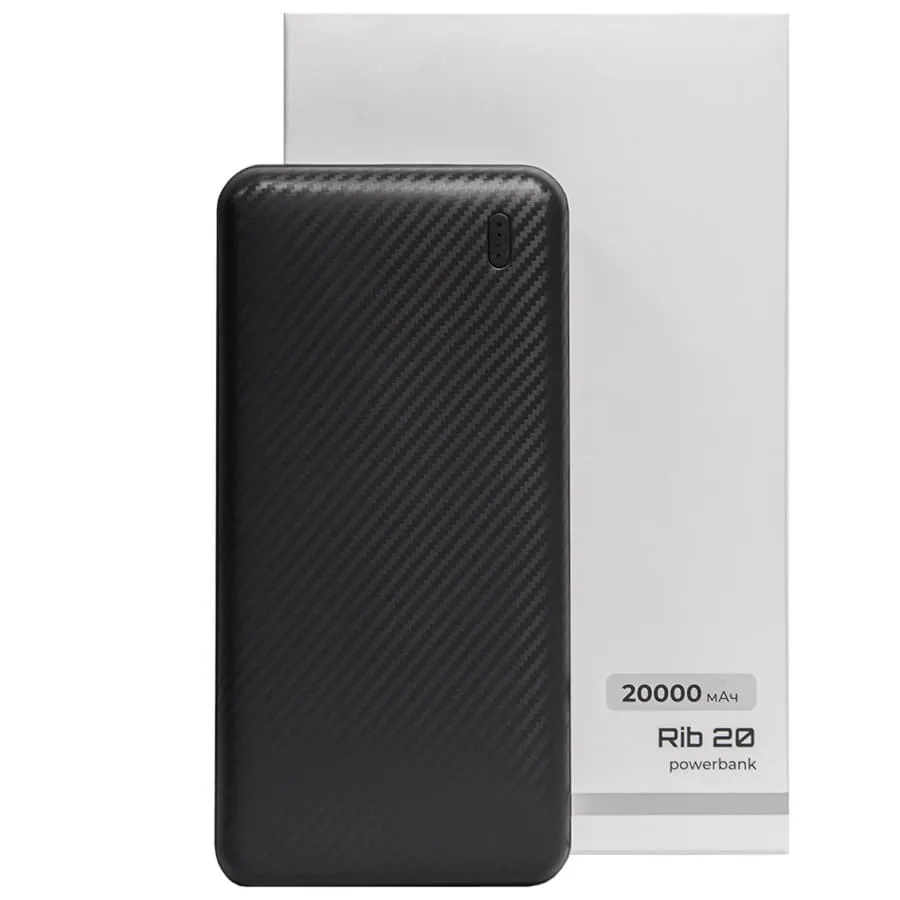 Универсальный аккумулятор Rib 20 (20000 мАч), черный, 14,1х6.9х2,8 см
