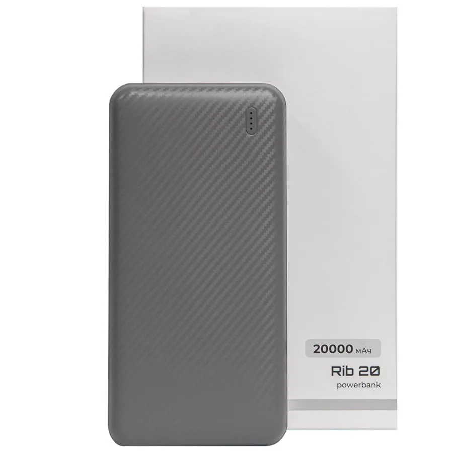 Универсальный аккумулятор Rib 20 (20000 мАч), черный, 14,1х6.9х2,8 см