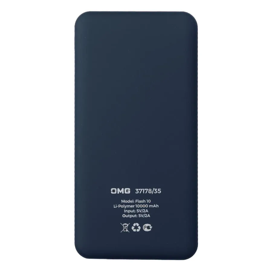 Универсальный аккумулятор Flash 10 (10000 мАч) с подсветкой и soft touch,синий,13,7х6,87х1,55 мм