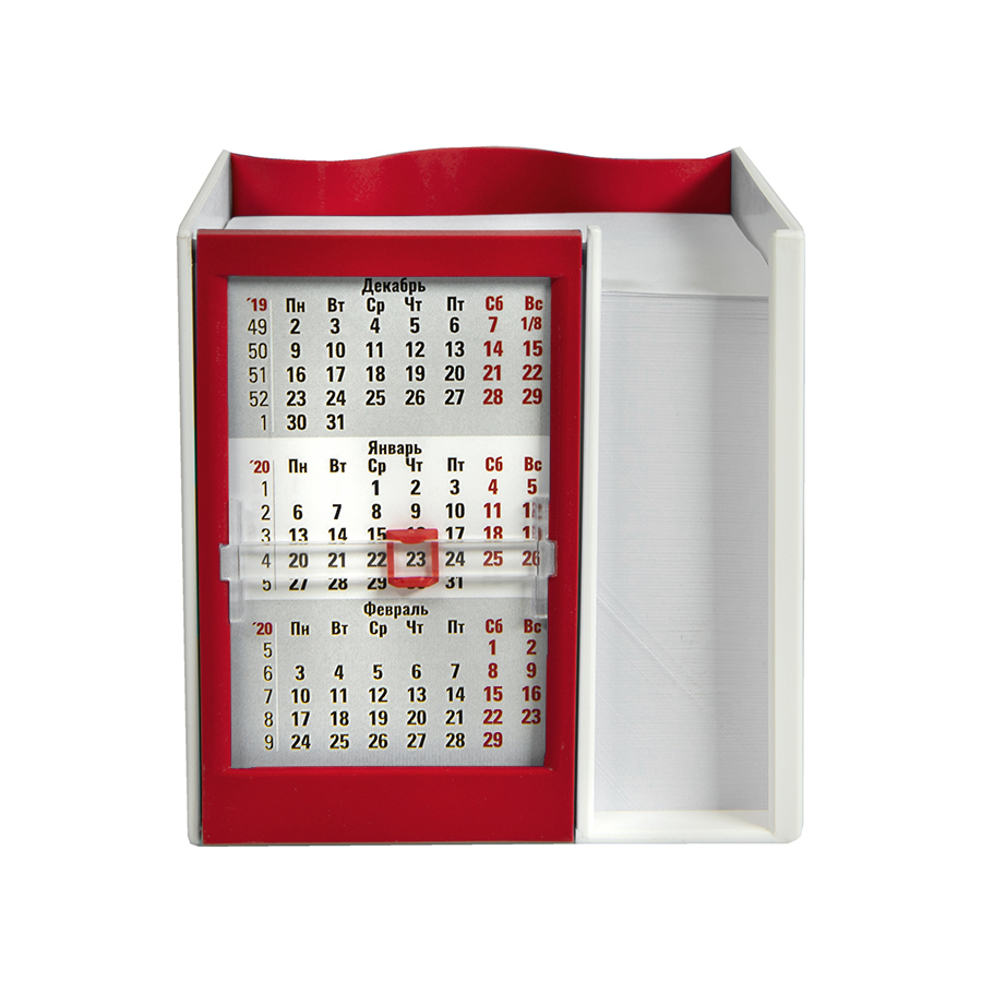 Календарь настольный  на 1 год с кубариком; белый с красным; 11х10х10 см; пластик