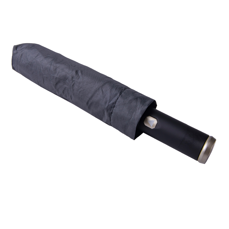 Зонт PRESTON складной с ручкой-фонариком, полуавтомат; черный; D=100 см; 100% полиэстер