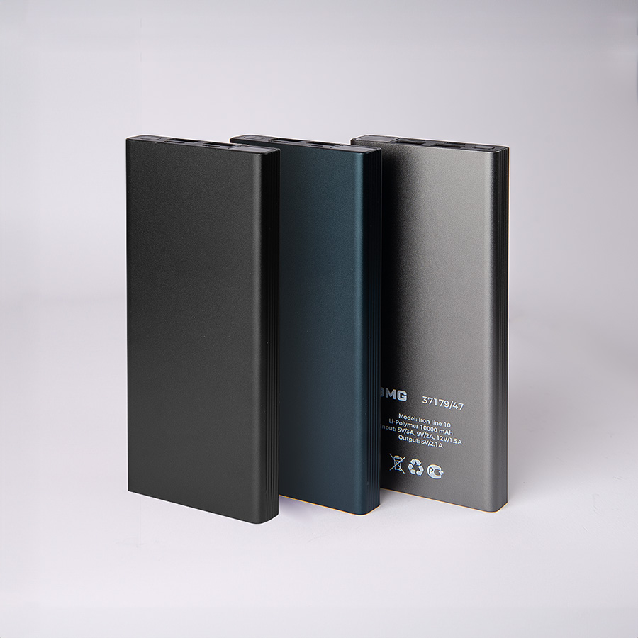 Универсальный аккумулятор OMG Iron line 10 (10000 мАч), металл, синий, 14,7х6.6х1,5 см