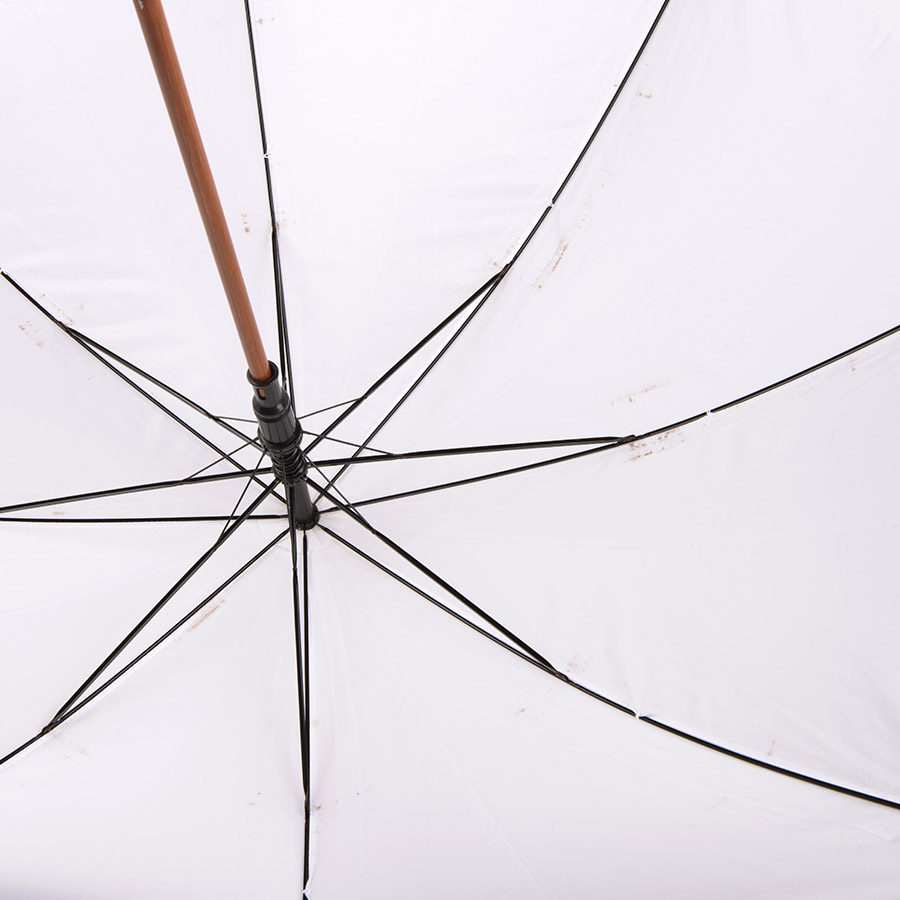Зонт-трость с деревянной ручкой, полуавтомат; белый; D=103 см, L=90см; нейлон