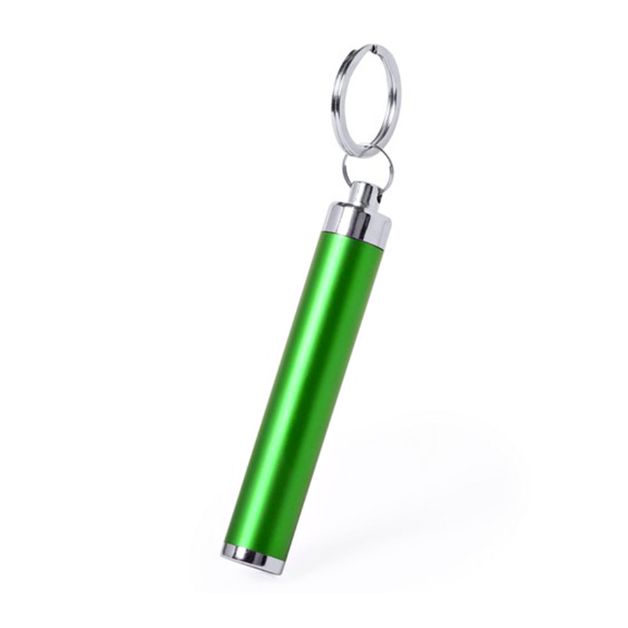 Брелок BIMOX с фонариком, зелёный, металл 8,5*d-1,4см