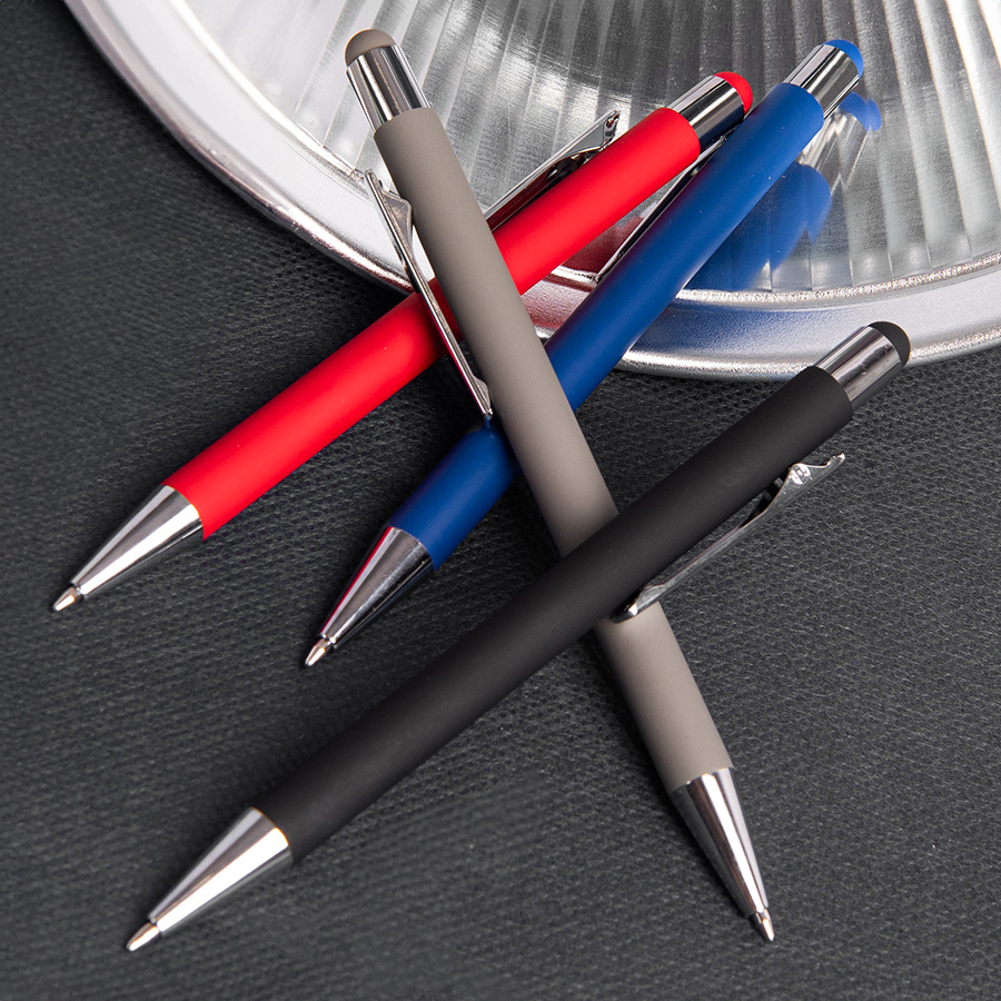 Ручка шариковая FACTOR TOUCH со стилусом, серый/серебро, металл, пластик, софт-покрытие