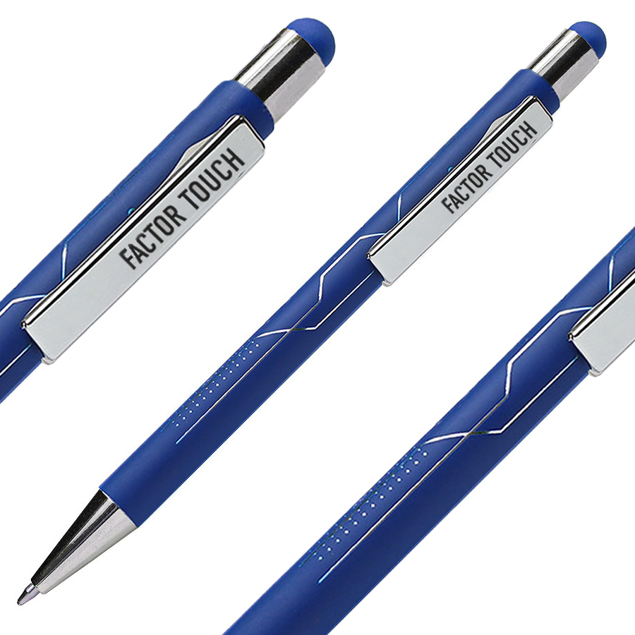 Ручка шариковая FACTOR TOUCH со стилусом, серый/серебро, металл, пластик, софт-покрытие