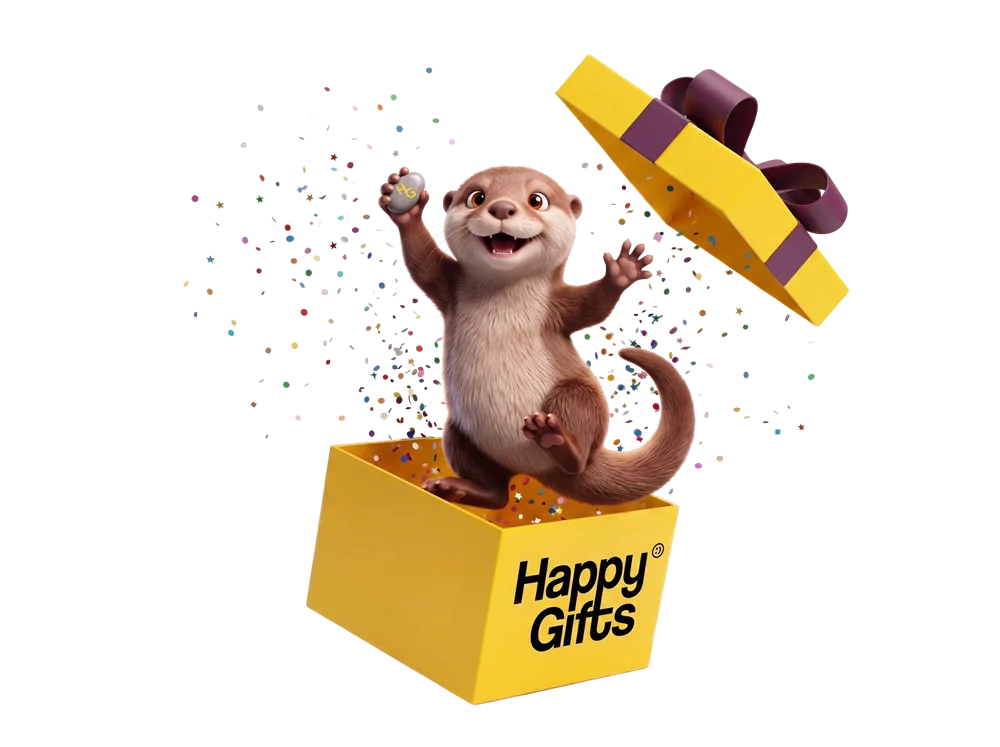 Лаки выпрыгивает из подарочной коробки Happy Gifts